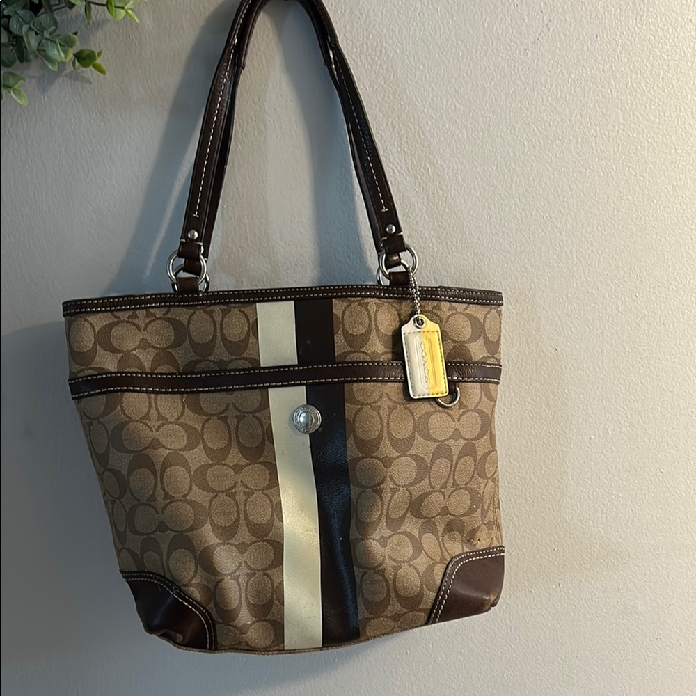 Coach Brown and Cream Monogram Tote Bag